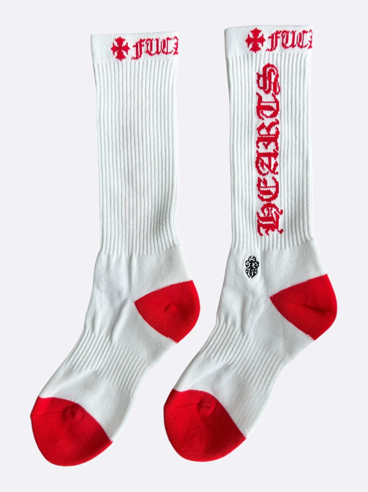 Chrome Hearts White & Red Script Logo Socks