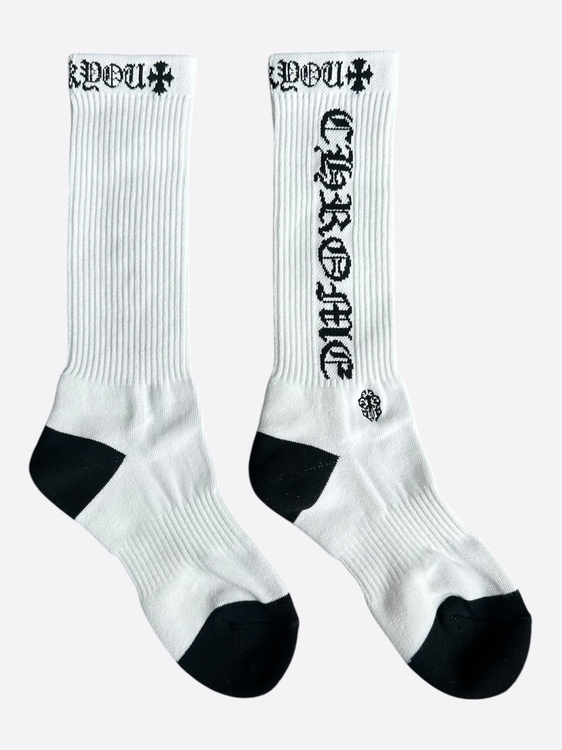 CHROME HEARTS スポーツソックス ホワイト Chrome Hearts White & Black Script Logo Socks – Savonches