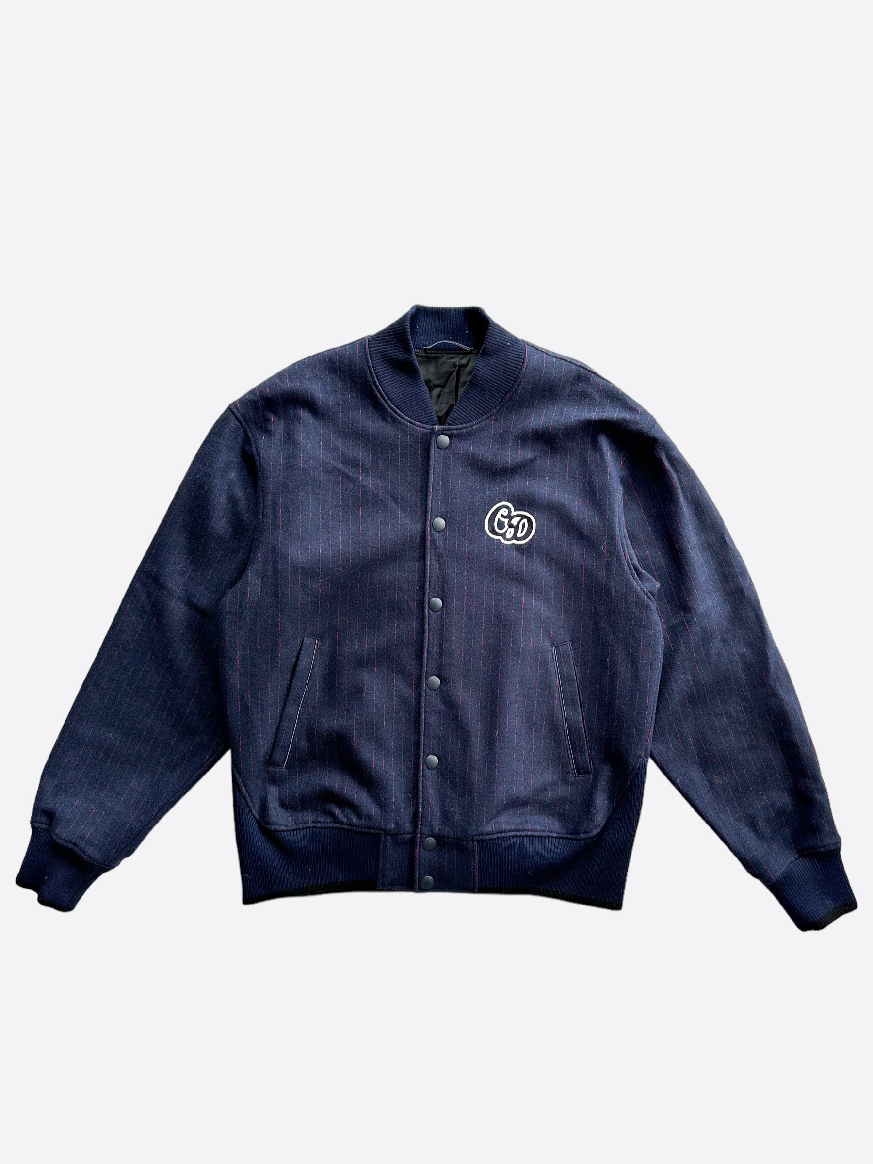 Dior Navy Pinstripe Atelier Embroidered Bomber Jacket Savonches