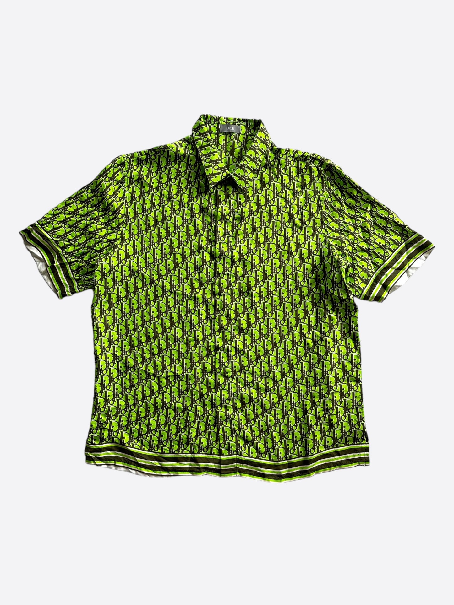 Dior Green & Black Oblique Silk Button Up Shirt