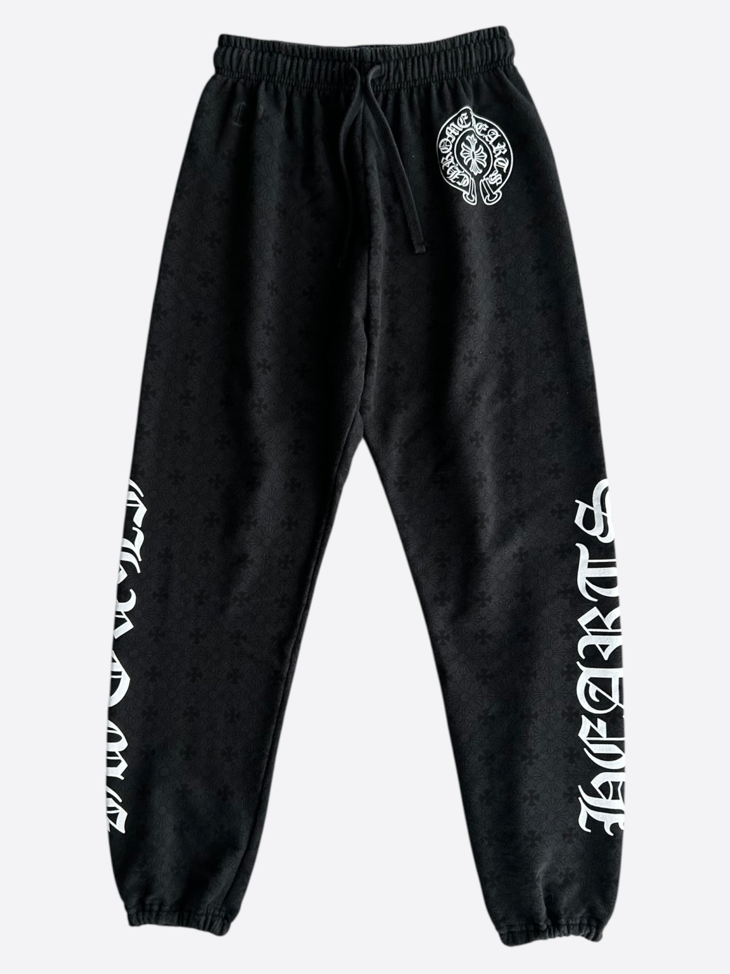 Chrome Hearts Black & White Horseshoe Logo Cross Jacquard Sweatpants