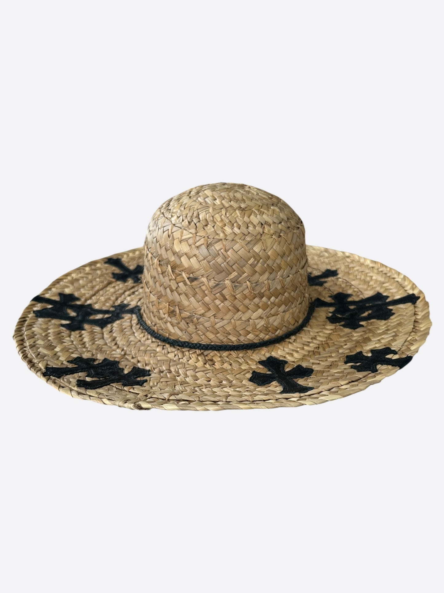 Chrome Hearts Beige & Black Cross Patch Straw Hat