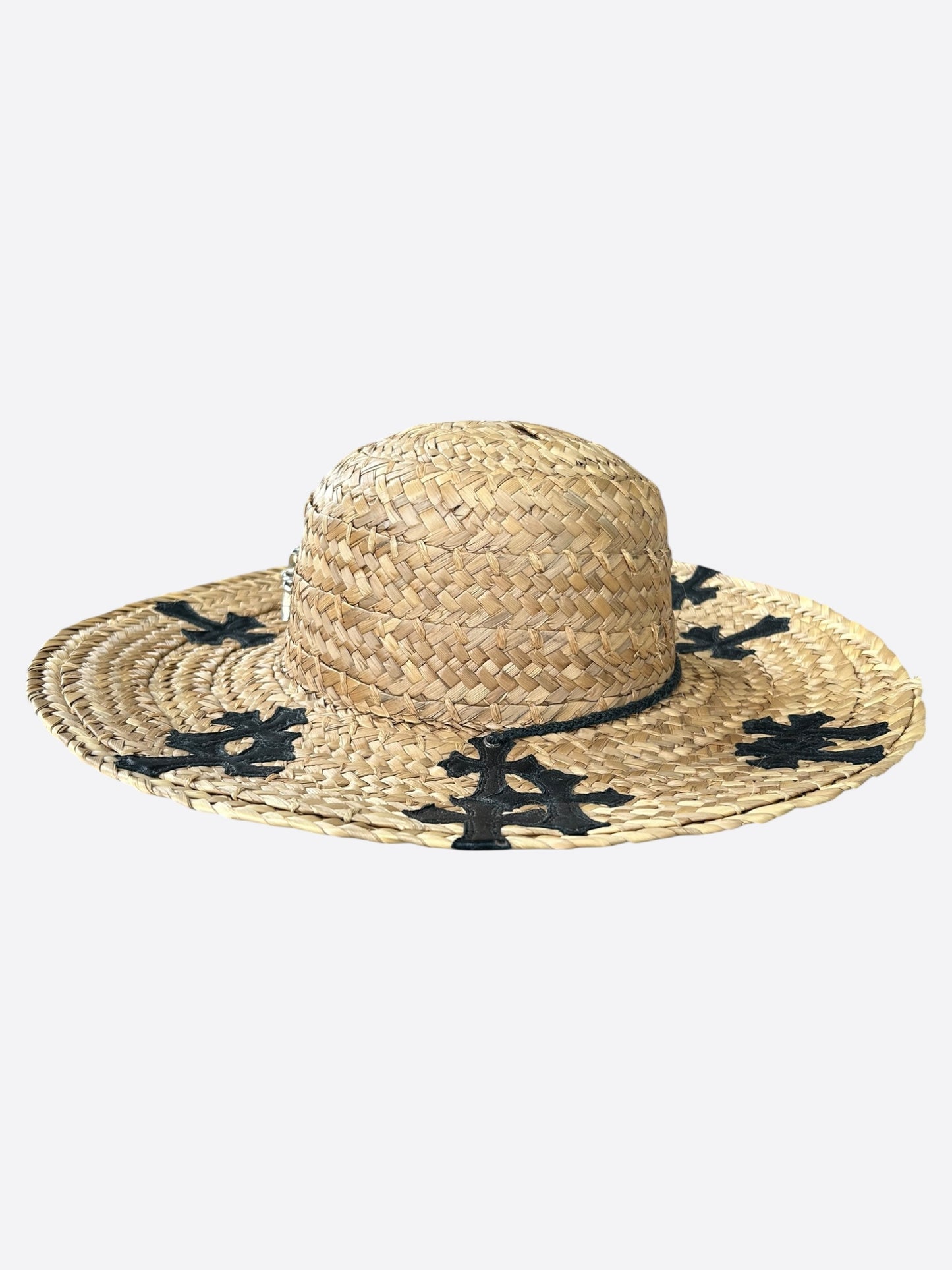 Chrome Hearts Beige & Black Cross Patch Straw Hat
