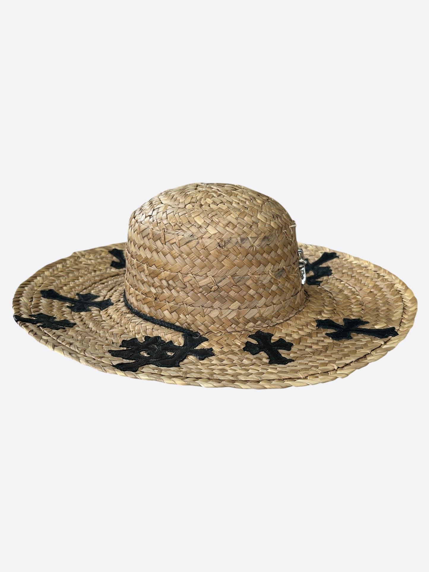 Chrome Hearts Beige & Black Cross Patch Straw Hat