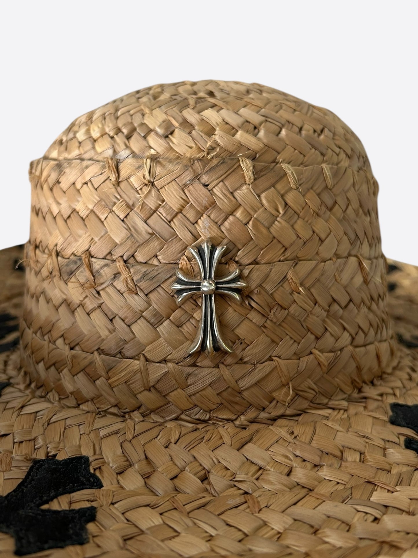 Chrome Hearts Beige & Black Cross Patch Straw Hat