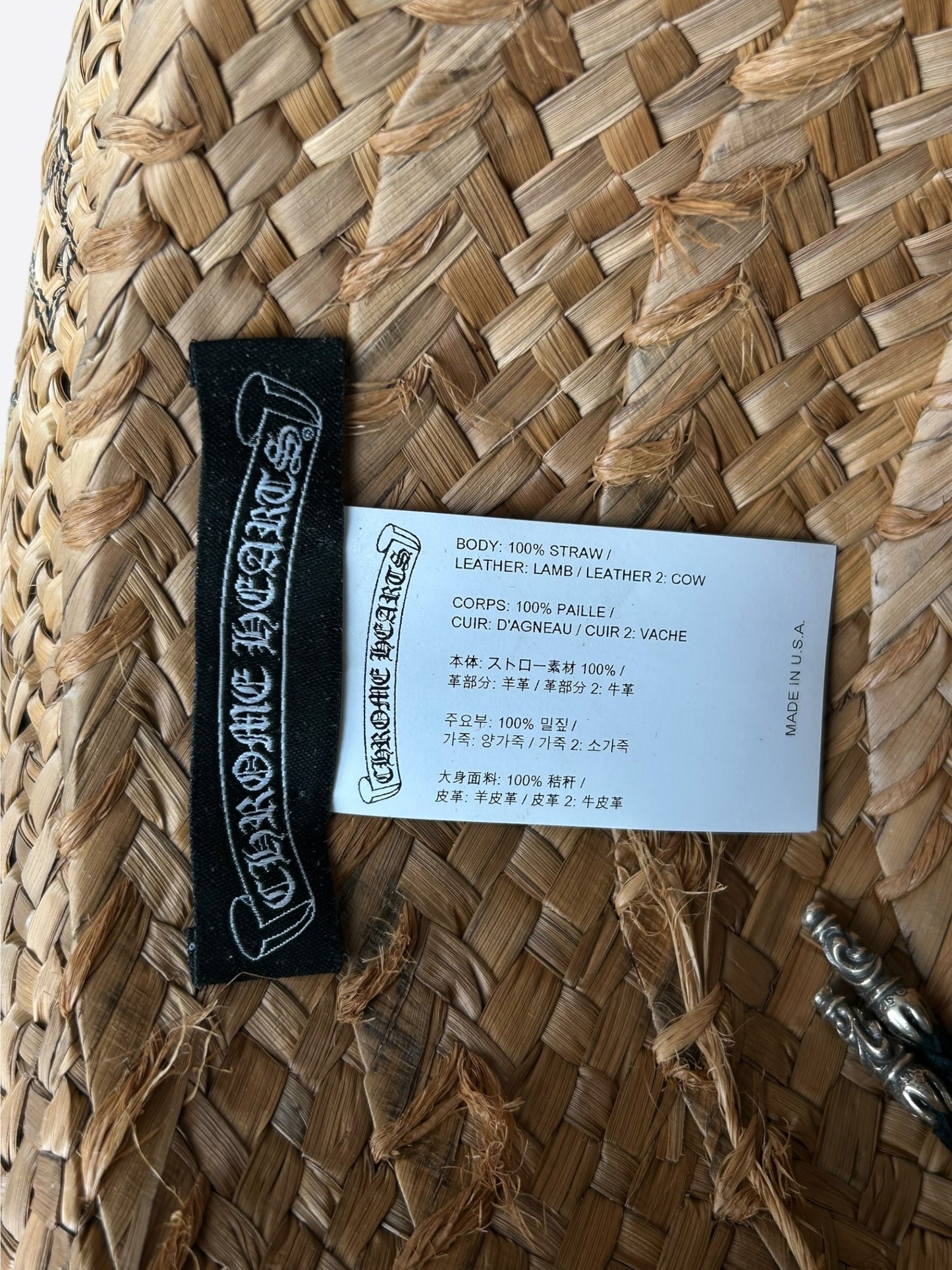 Chrome Hearts Beige & Black Cross Patch Straw Hat