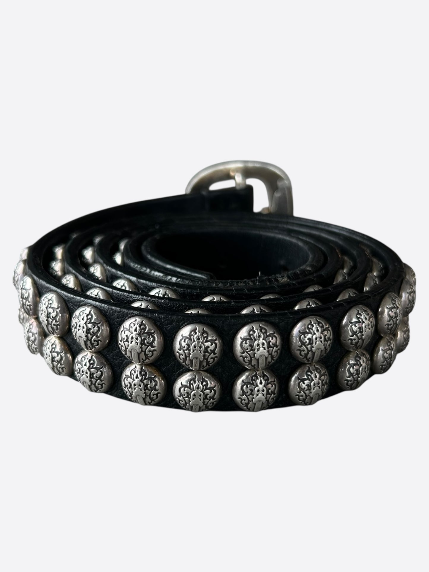 Chrome Hearts Black & Silver Dagger Logo Studded Gunslinger Belt