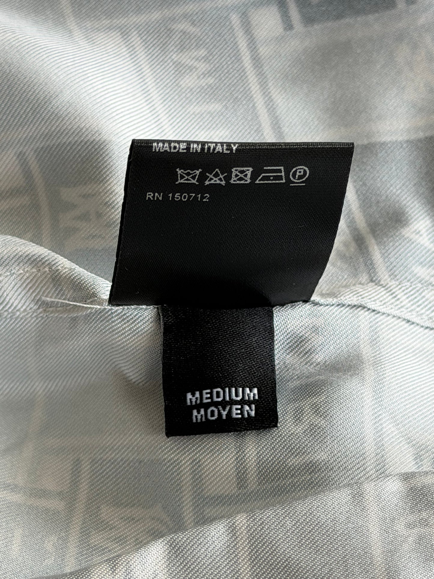 Amiri White & Blue Gradient Tape Logo Silk Button Up Shirt