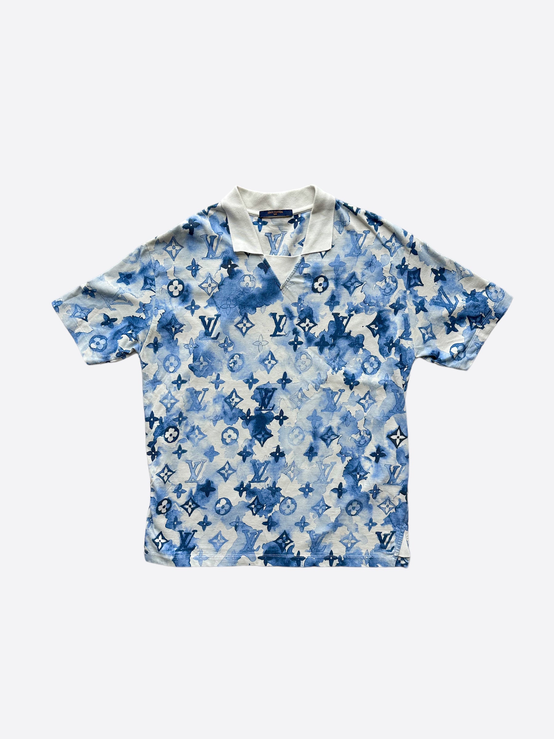 Louis Vuitton Blue White Watercolor Monogram Polo shirt – Savonches
