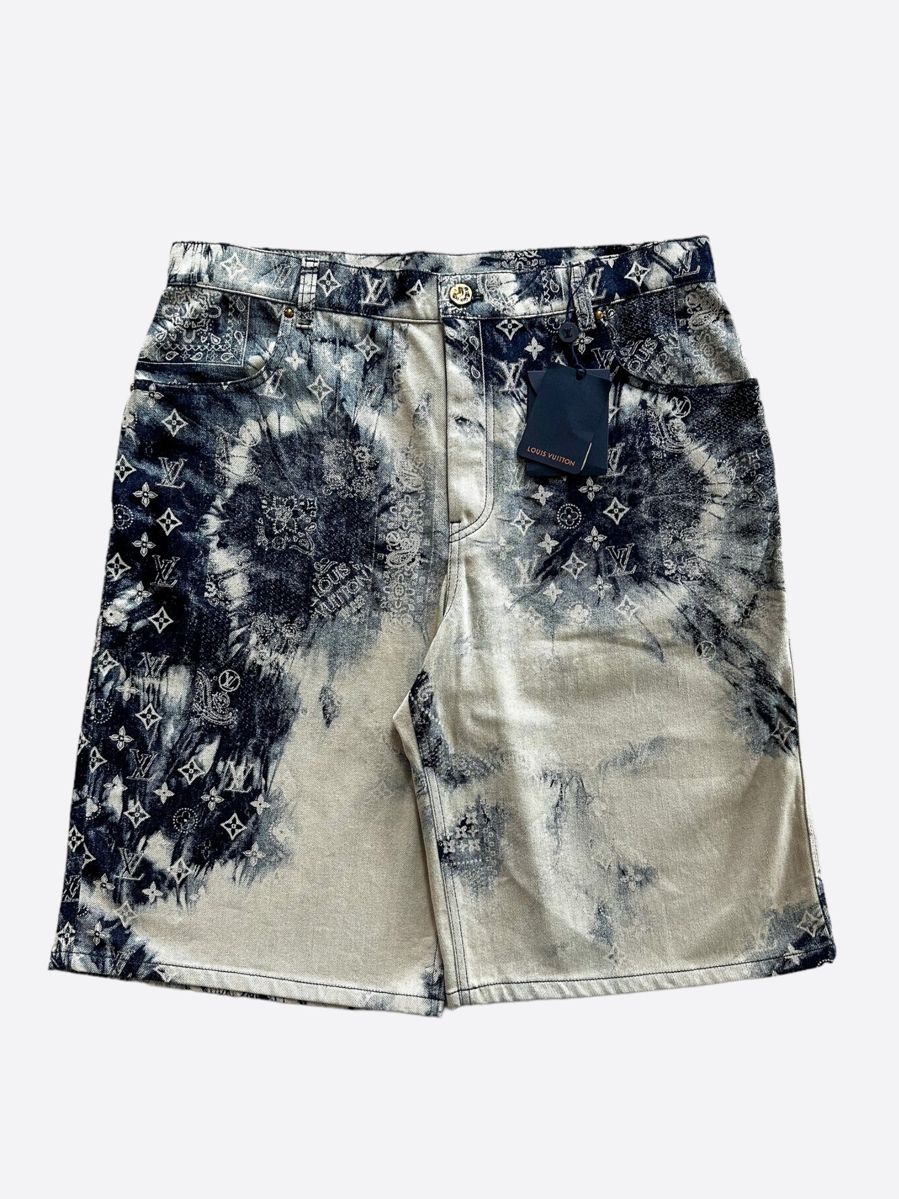 Louis Vuitton Blue Bleached Bandana Monogram Denim Shorts – Savonches