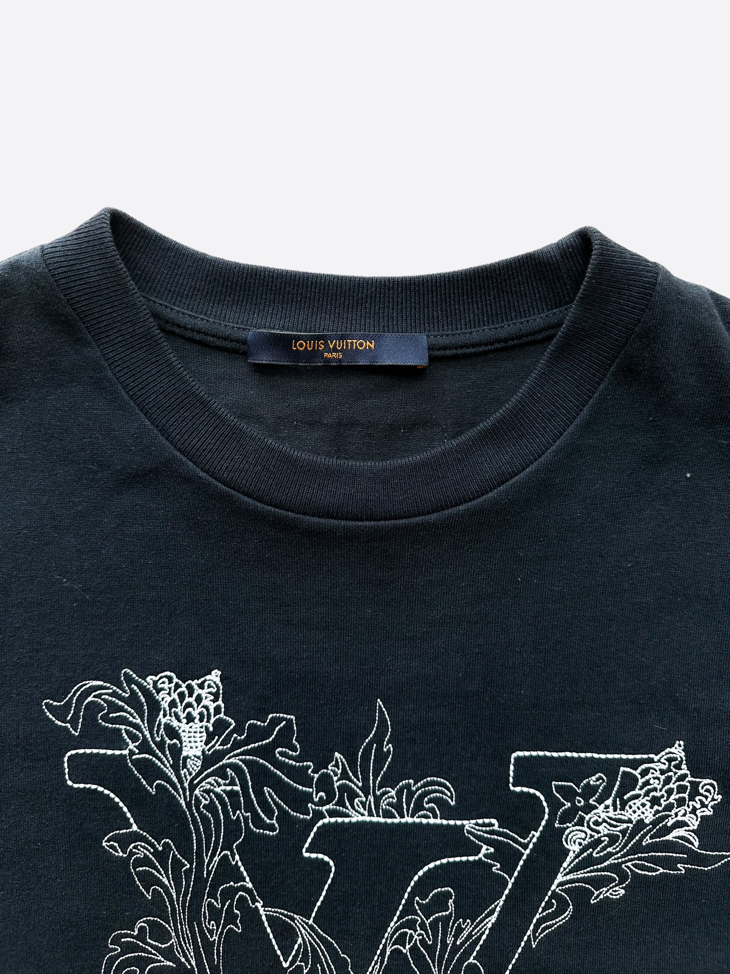 Louis Vuitton Navy & White Flower Logo Embroidered T-Shirt