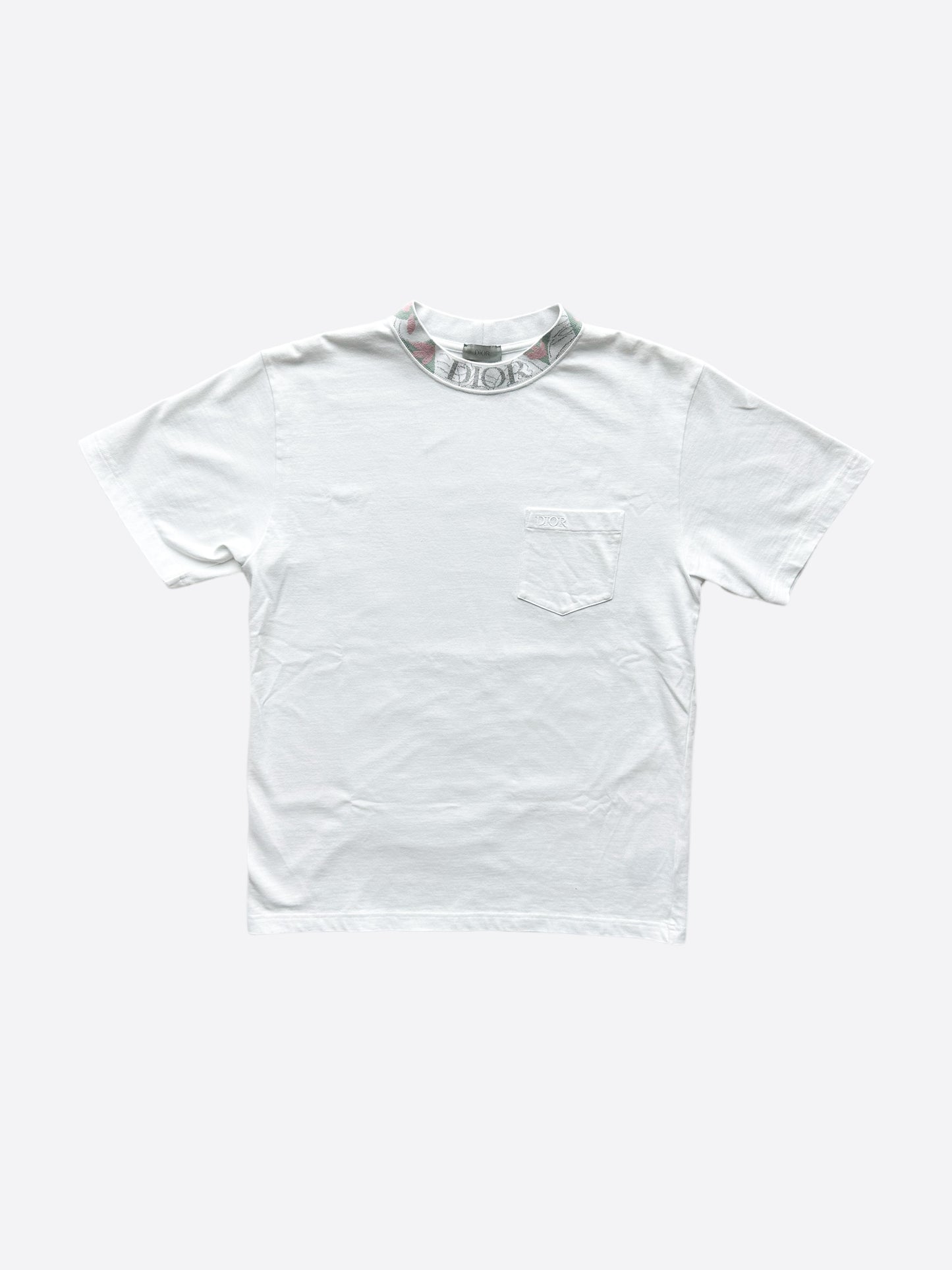 Dior White Floral Motif Logo Mockneck T-Shirt