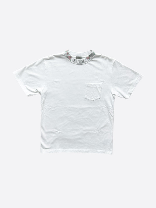 Dior White Floral Motif Logo Mockneck T-Shirt