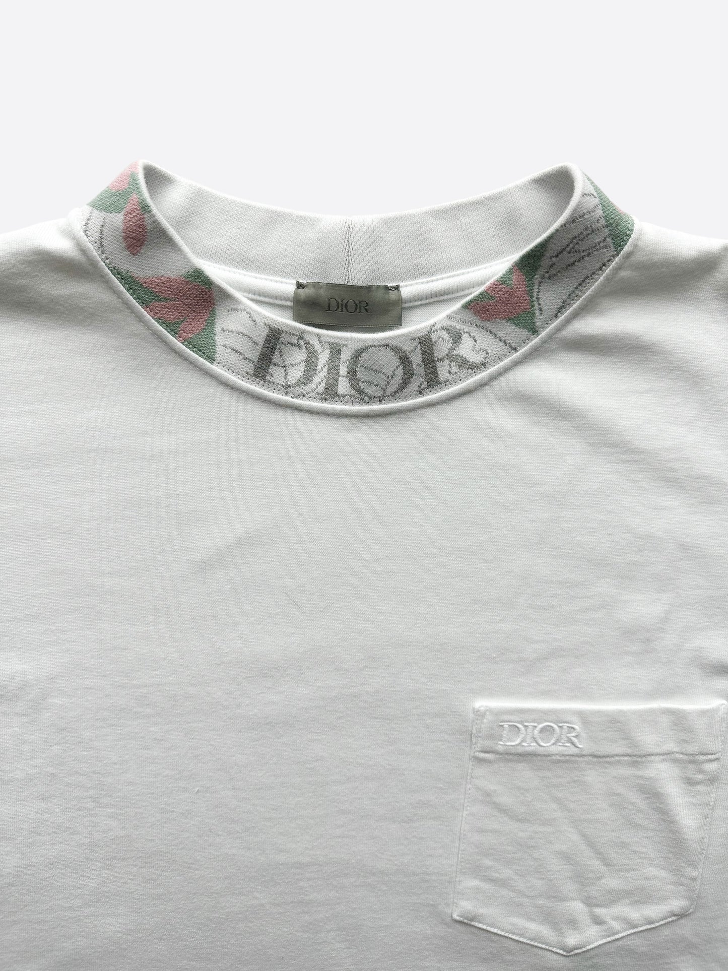 Dior White Floral Motif Logo Mockneck T-Shirt