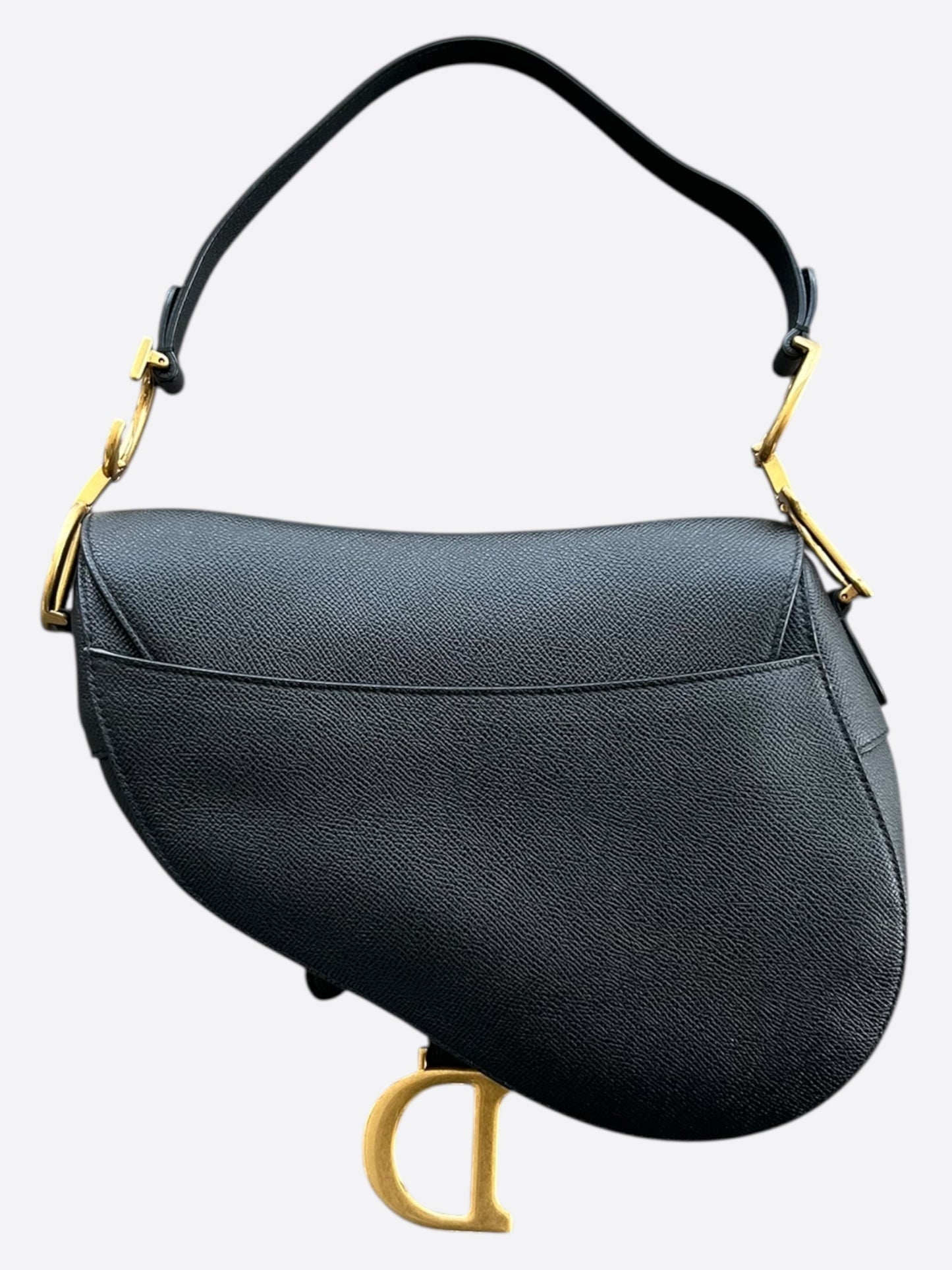Dior Black & Gold Leather Saddle Bag