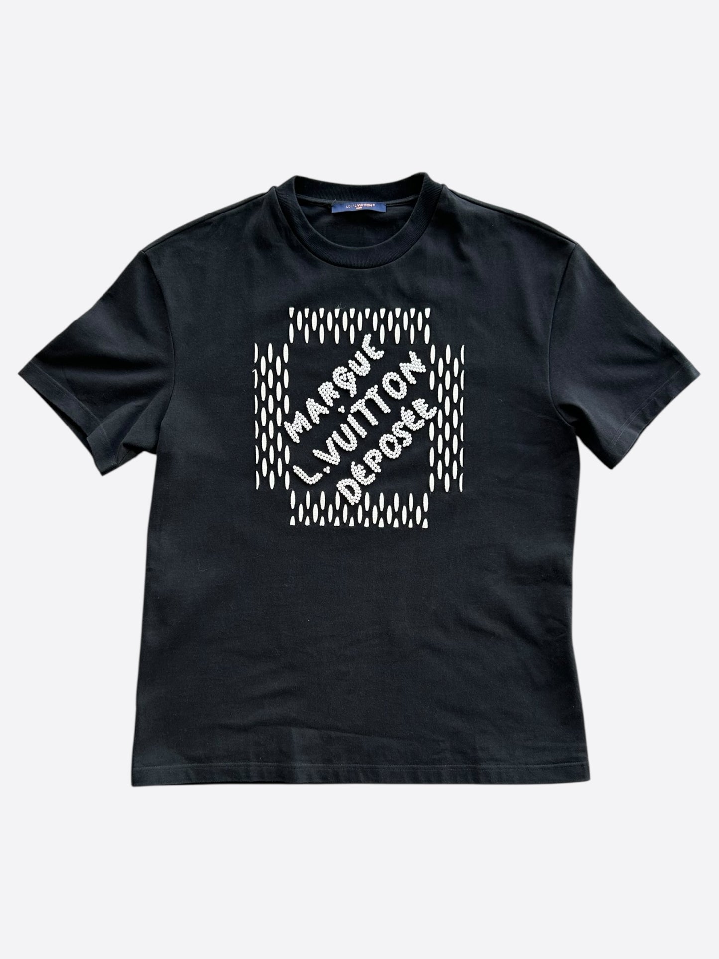 Louis Vuitton Black & White Marque Pearl Embellished T-Shirt