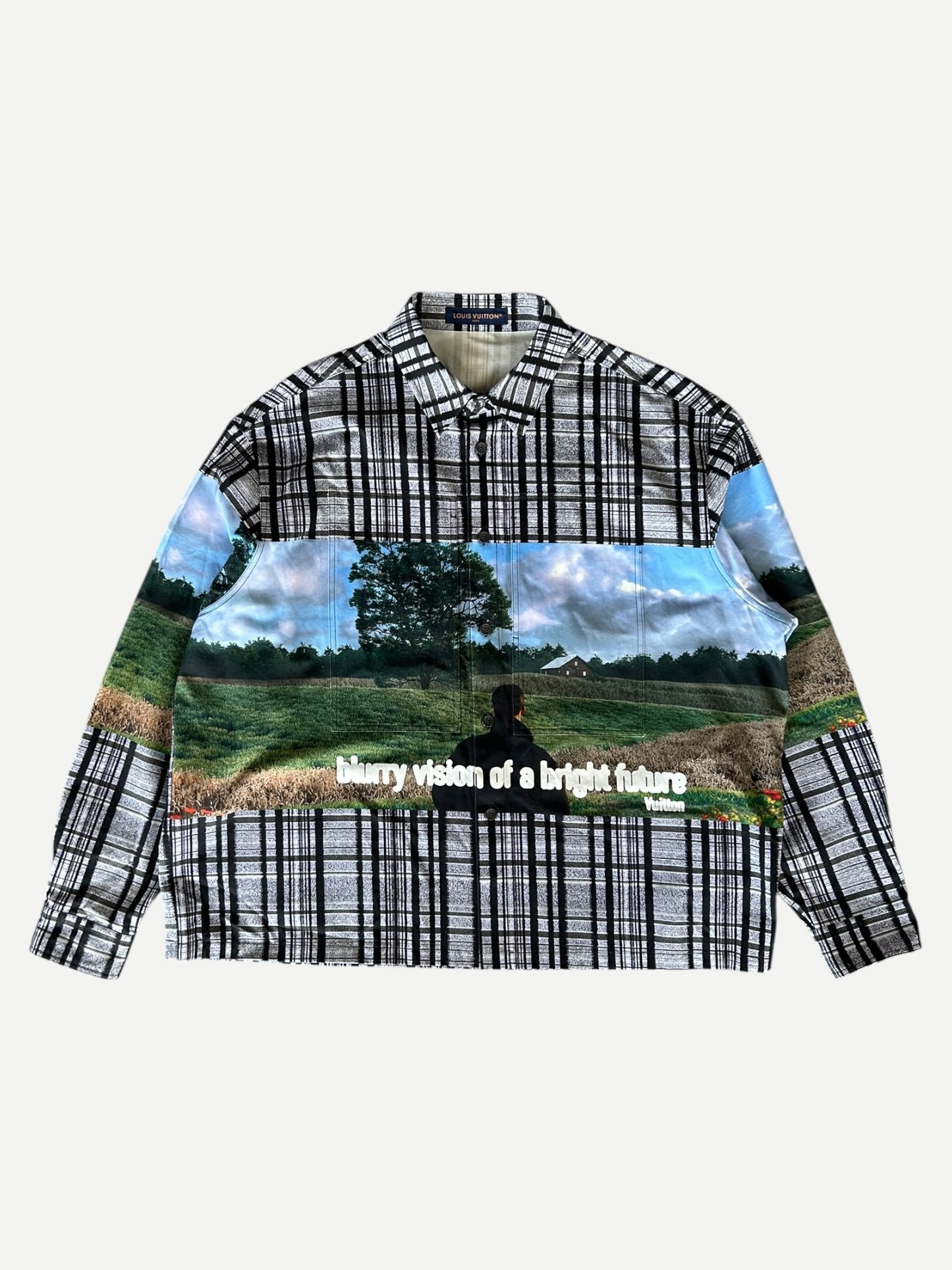 Louis Vuitton Grey & Black Plaid Blurry Vision of a Bright Future Button Up Shirt