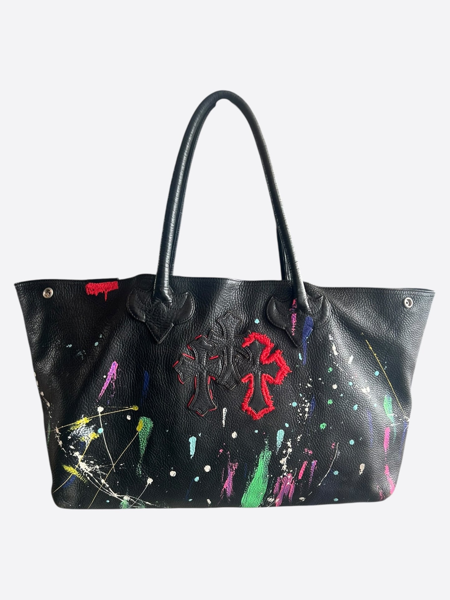 Chrome Hearts CVTVLIST Black Multicolor Paint Splatter Cross Patch Tote Bag