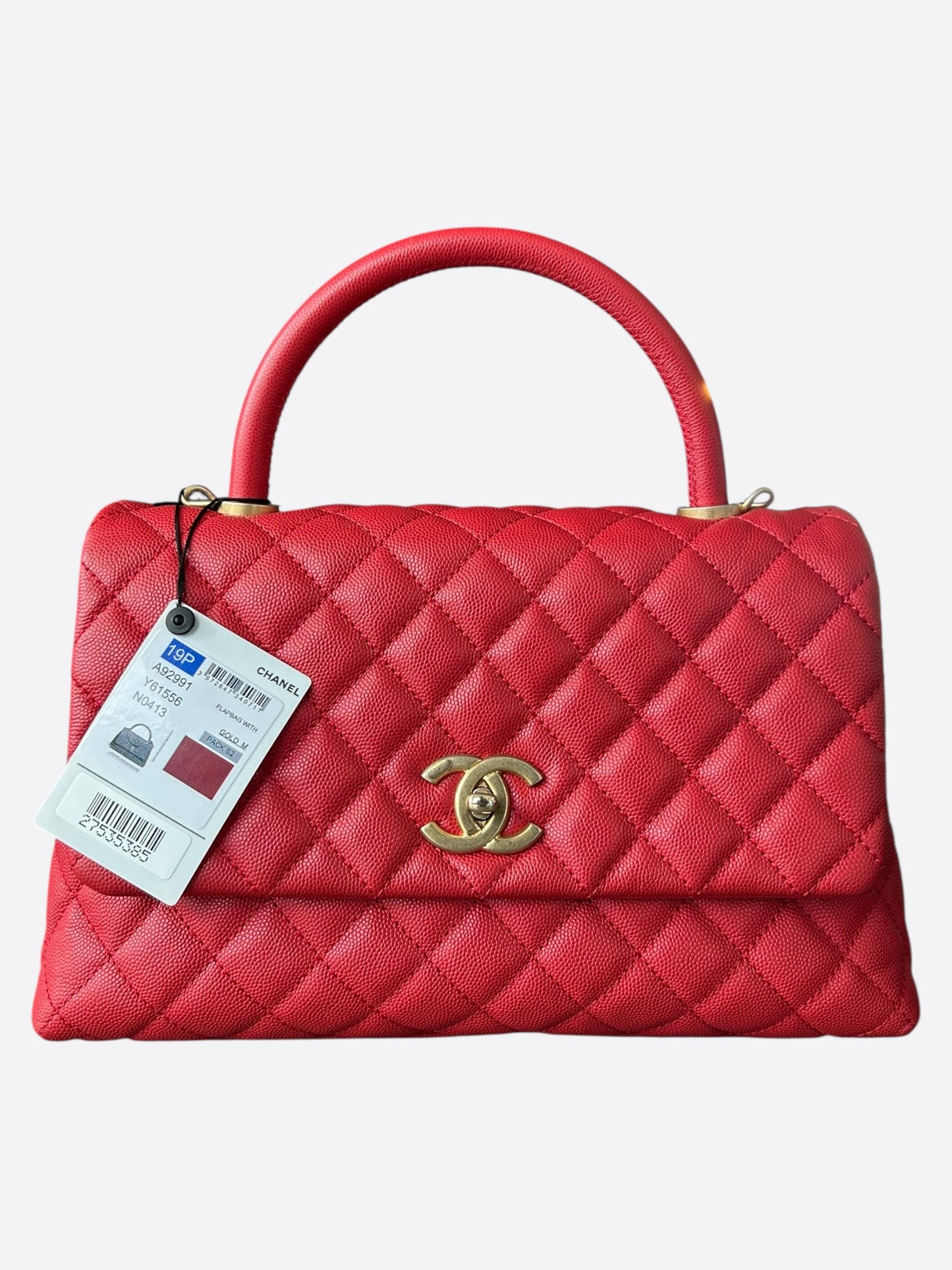 Chanel Red Caviar Quilted Medium Top Handle Bag