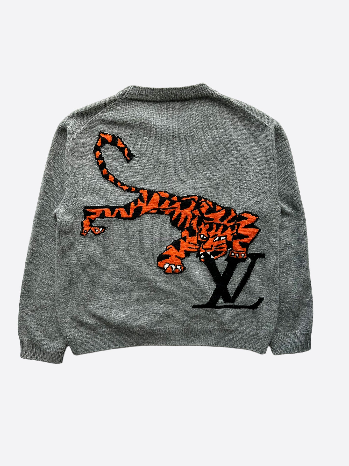 Louis Vuitton Grey Tiger Logo Knit Sweater