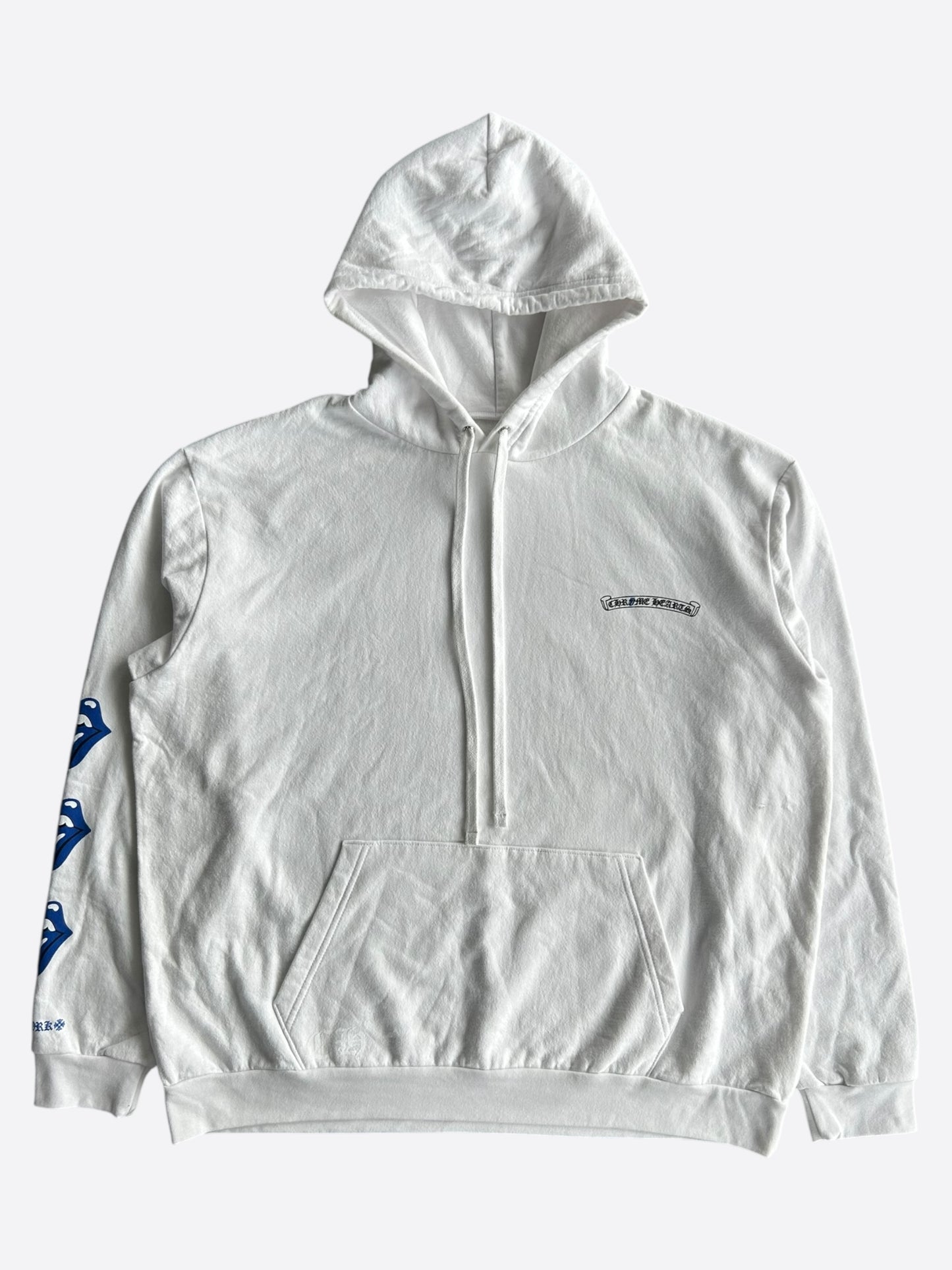Chrome Hearts White & Blue Rolling Stones Scroll Logo Hoodie