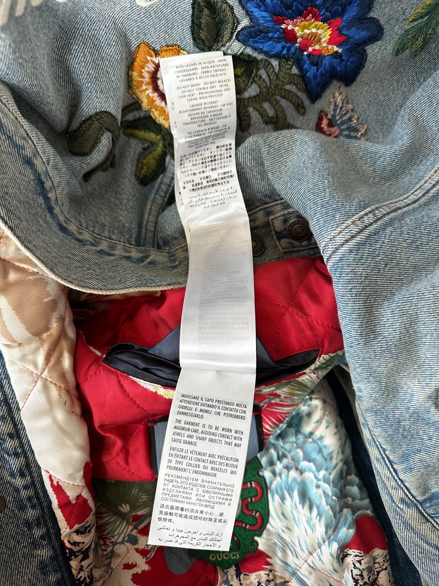 Gucci Blue DIY Custom Embroidered Patch Denim Jacket