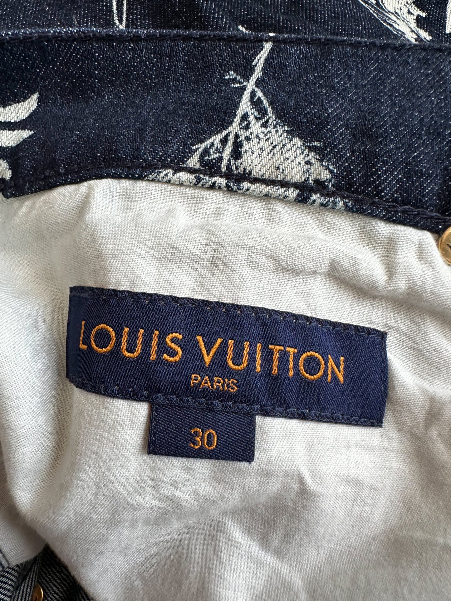Louis Vuitton Navy & White Leaf Jeans
