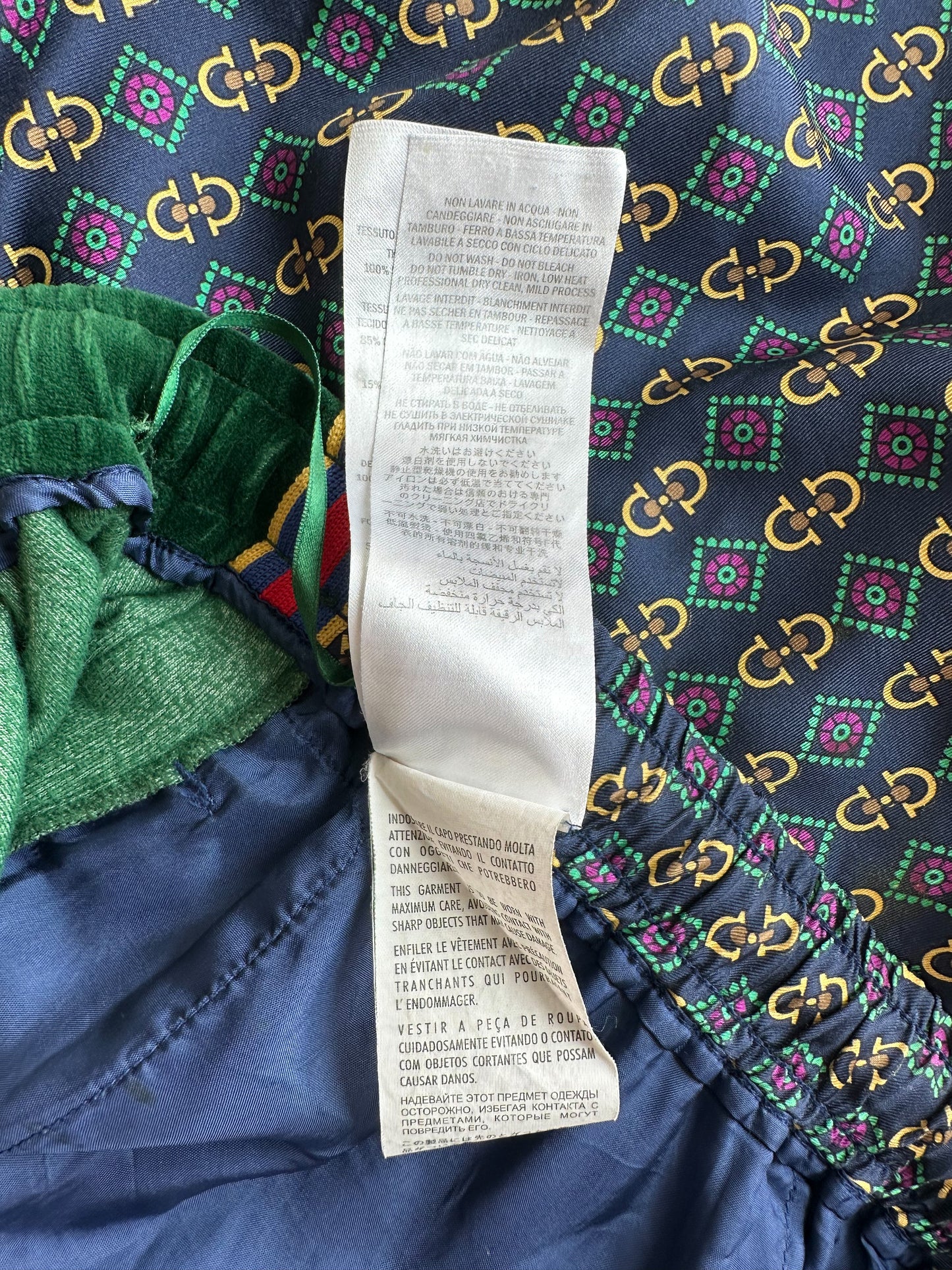 Gucci Navy & Green Chain Monogram Shorts
