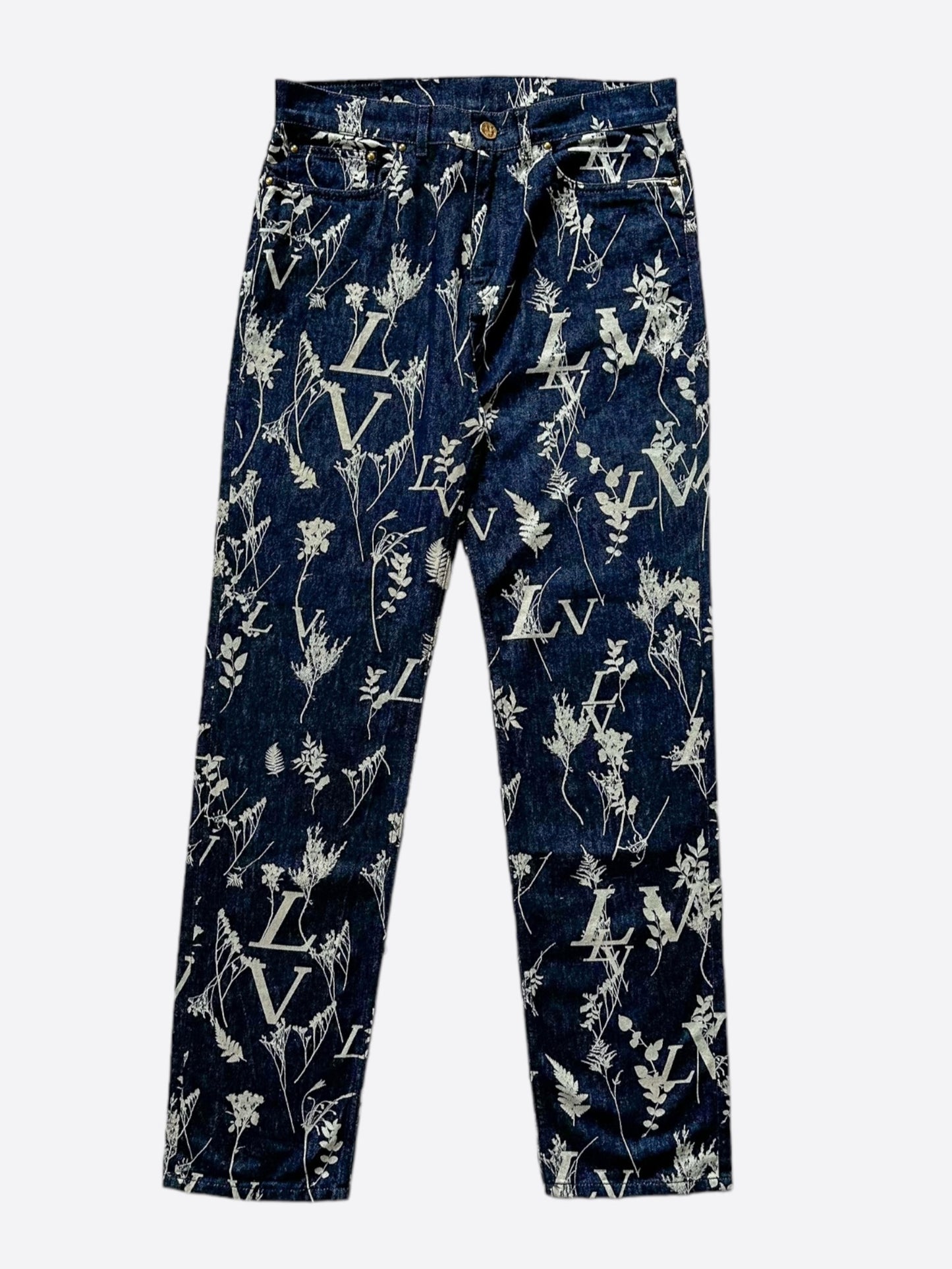 Louis Vuitton Navy & White Leaf Jeans