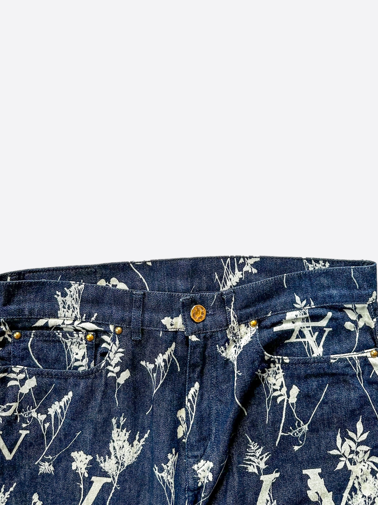 Louis Vuitton Navy & White Leaf Jeans