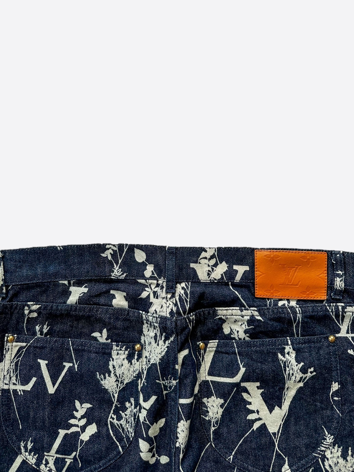 Louis Vuitton Navy & White Leaf Jeans