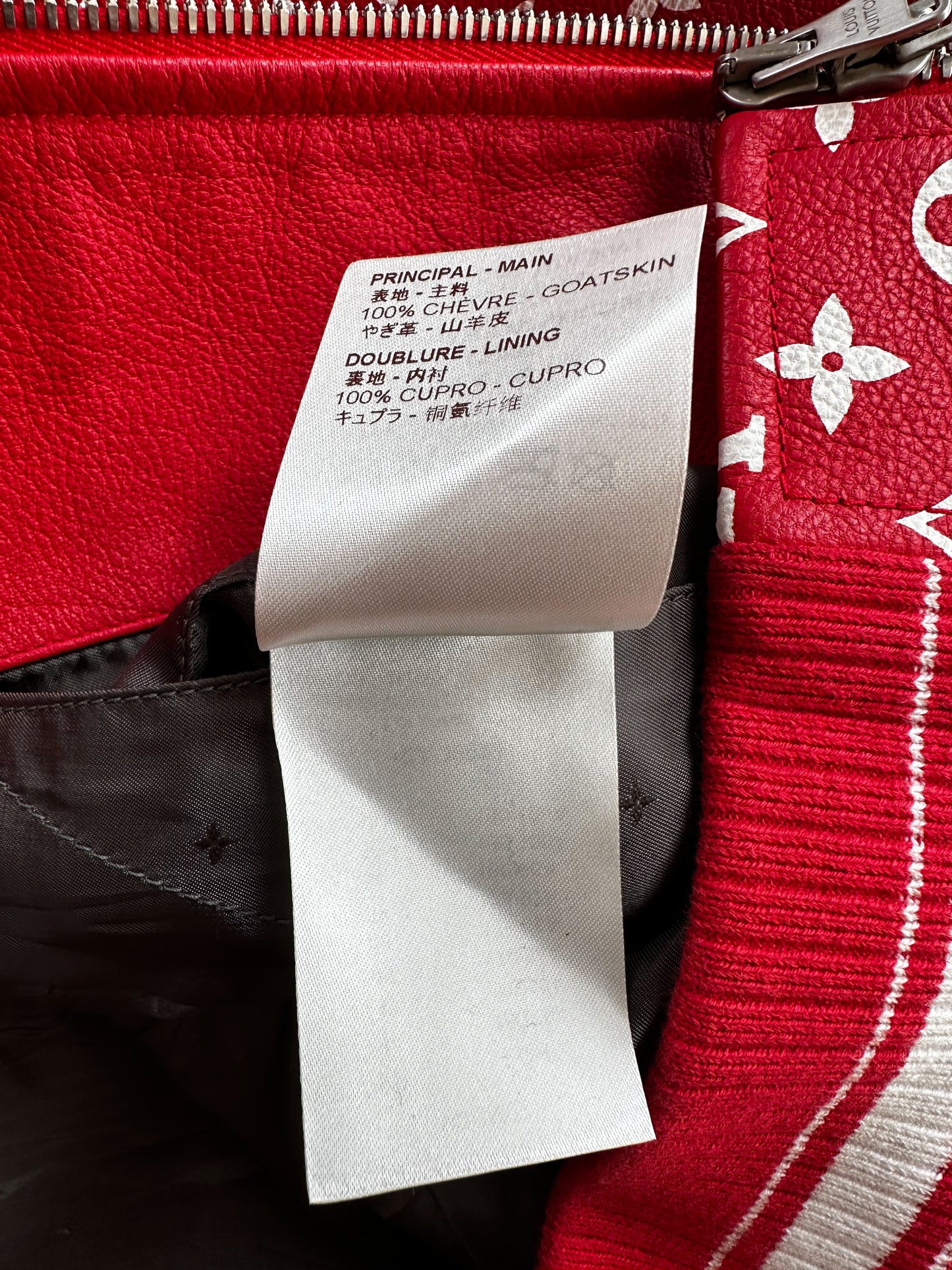 Louis Vuitton Supreme Red & White Monogram Varsity Jacket