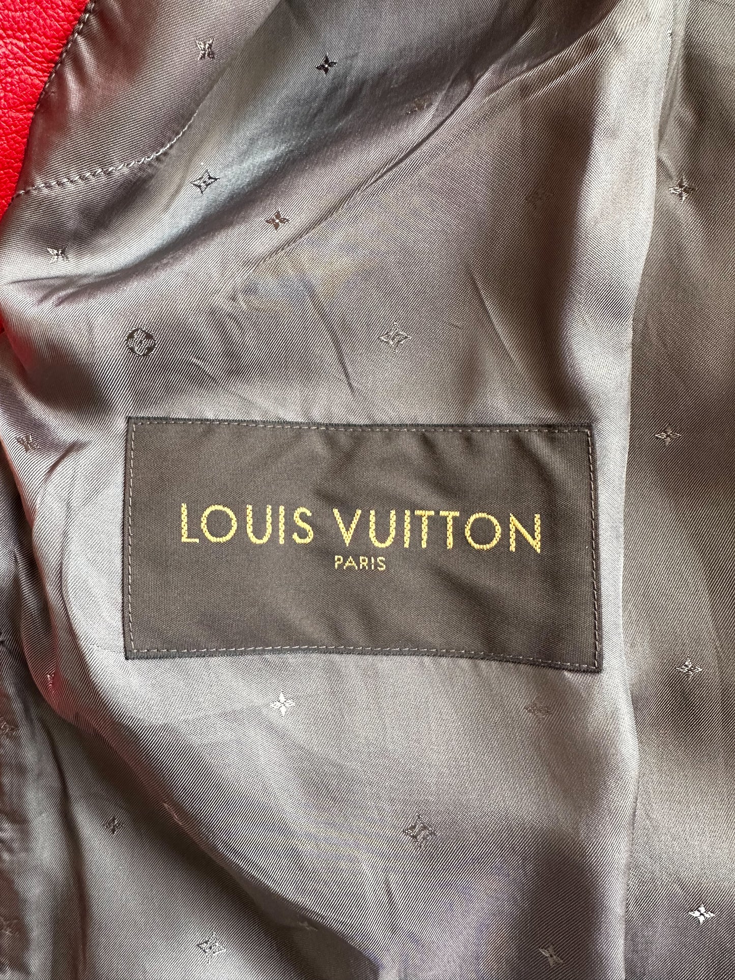 Louis Vuitton Supreme Red & White Monogram Varsity Jacket