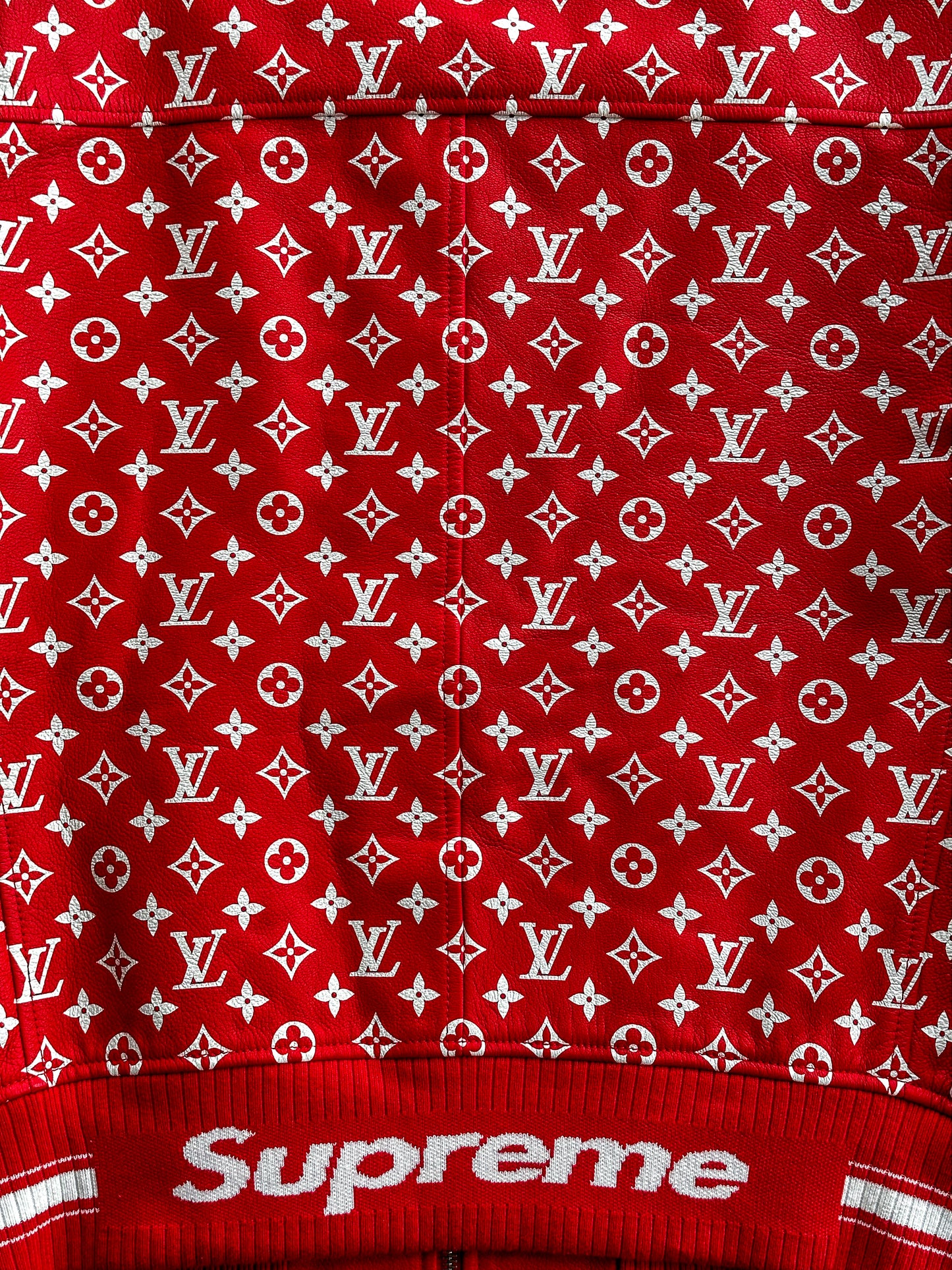 Louis Vuitton Supreme Red & White Monogram Varsity Jacket