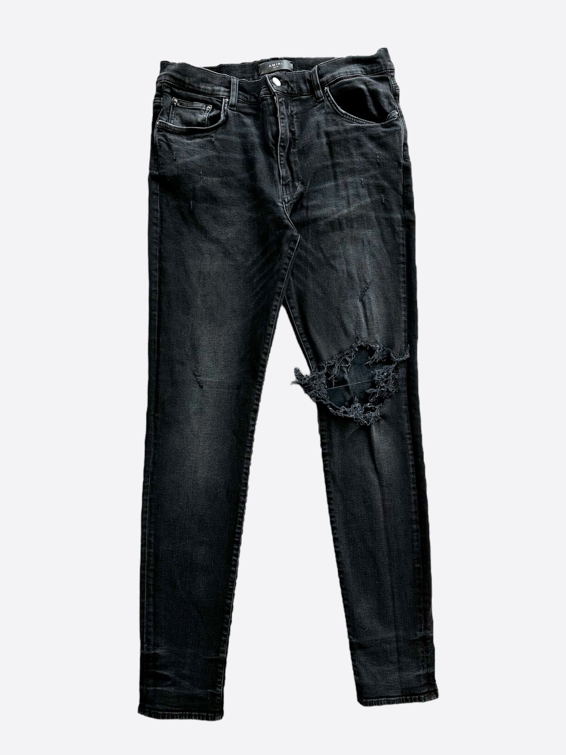 Amiri Washed Black Distressed Knee Jeans – Savonches - Main Image