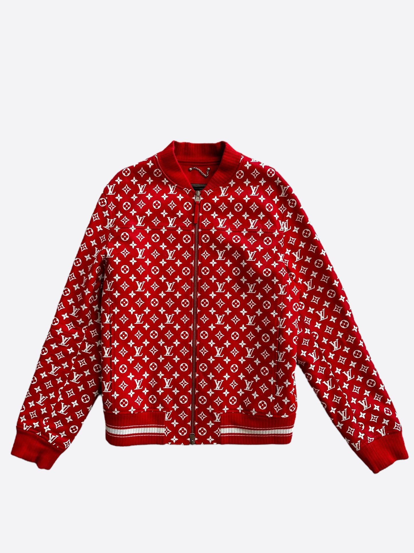 Louis Vuitton Supreme Red & White Monogram Varsity Jacket