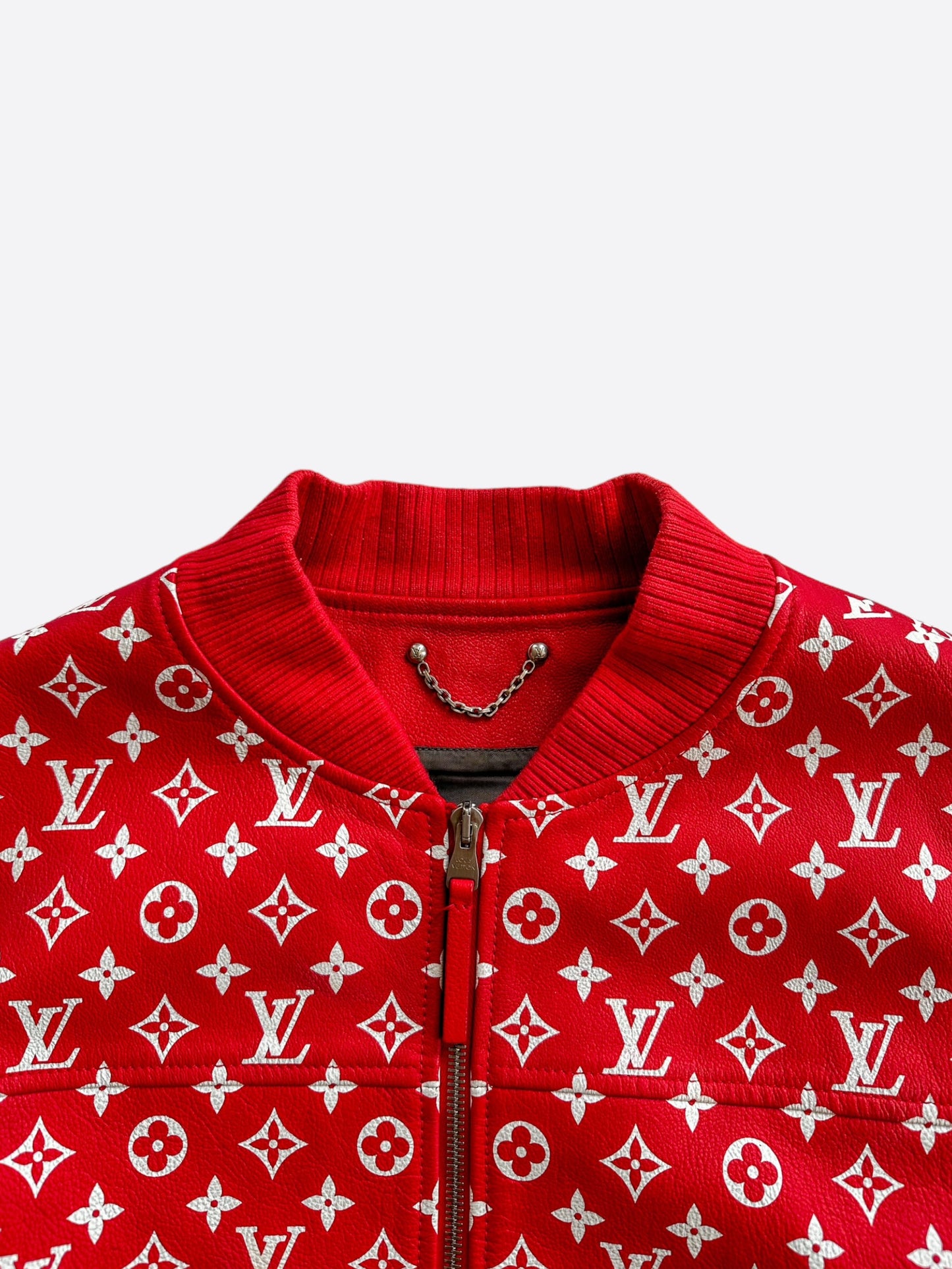 Louis Vuitton Supreme Red & White Monogram Varsity Jacket