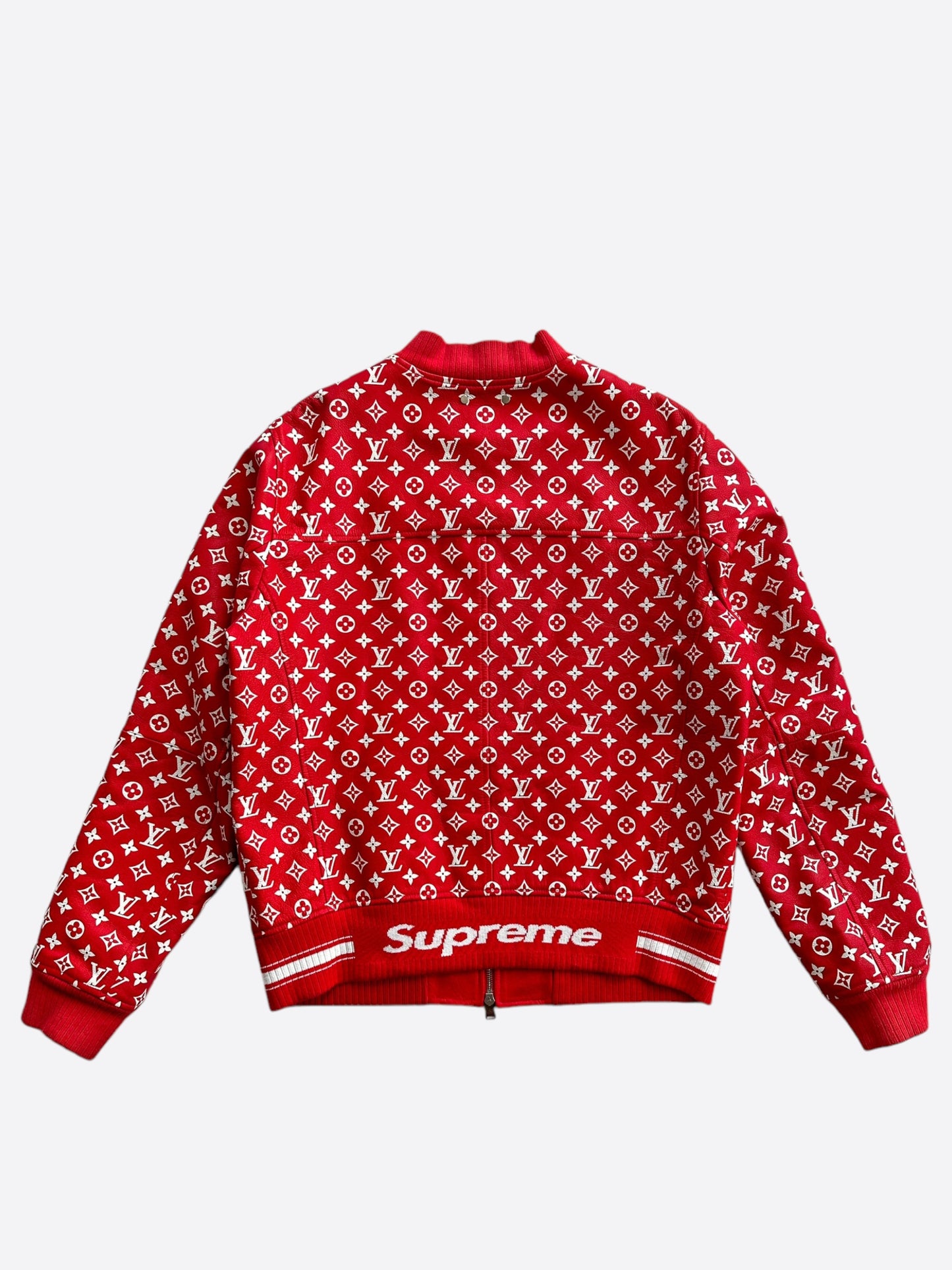 Louis Vuitton Supreme Red & White Monogram Varsity Jacket