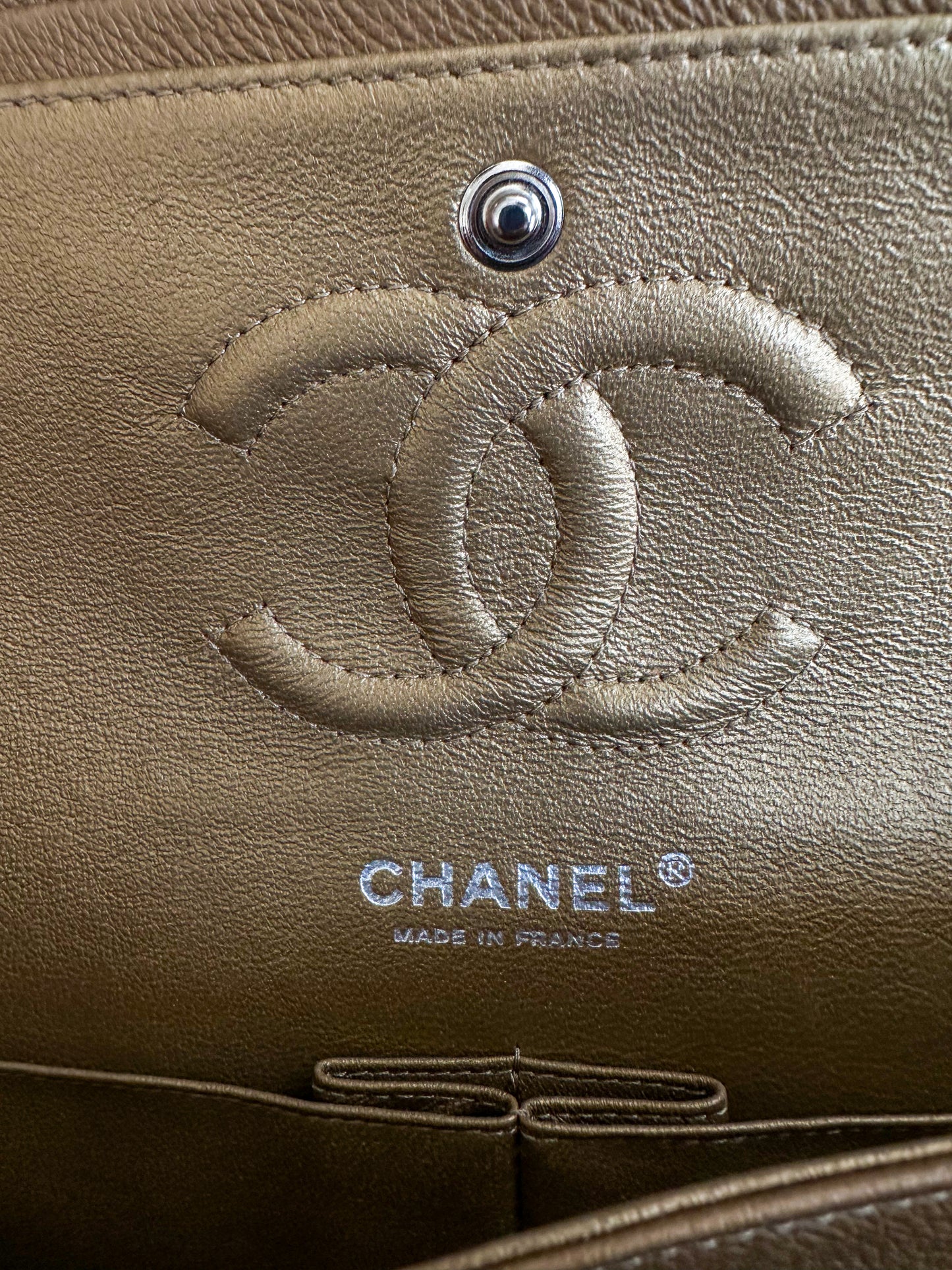 Chanel Dark Gold Quilted Caviar Medium Double Flap Bag