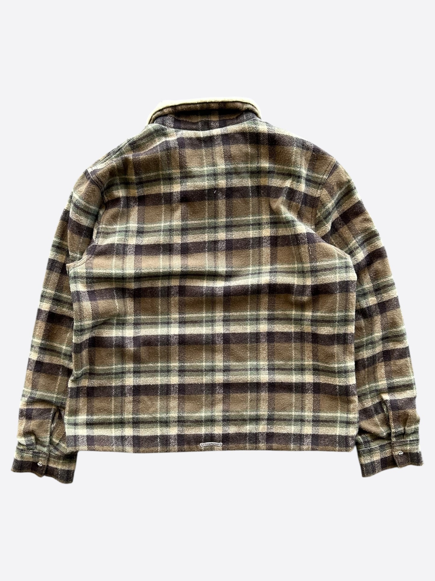 Chrome Hearts Beige & Brown Plaid Shearling Flannel Jacket