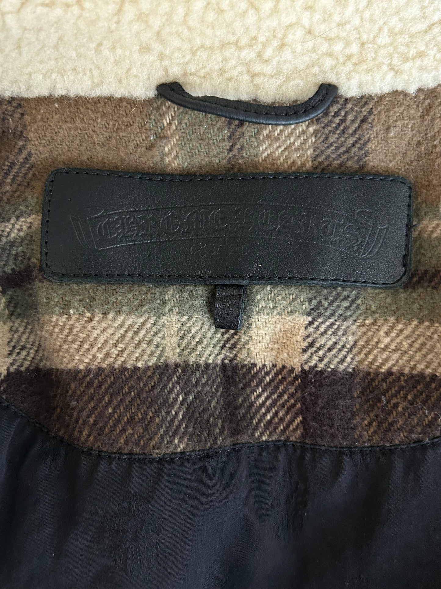Chrome Hearts Beige & Brown Plaid Shearling Flannel Jacket