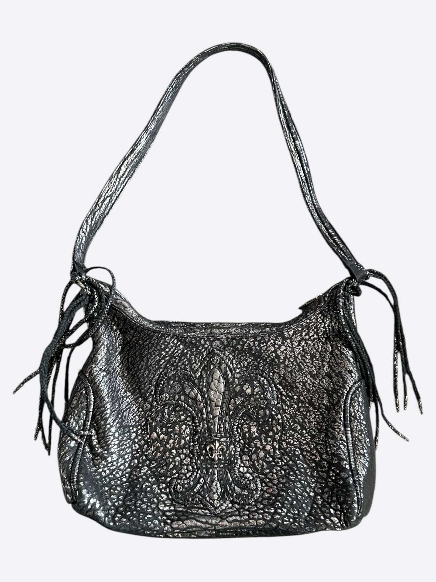 Chrome Hearts Silver Fleur De Lis Flared Fringe Hobo Bag