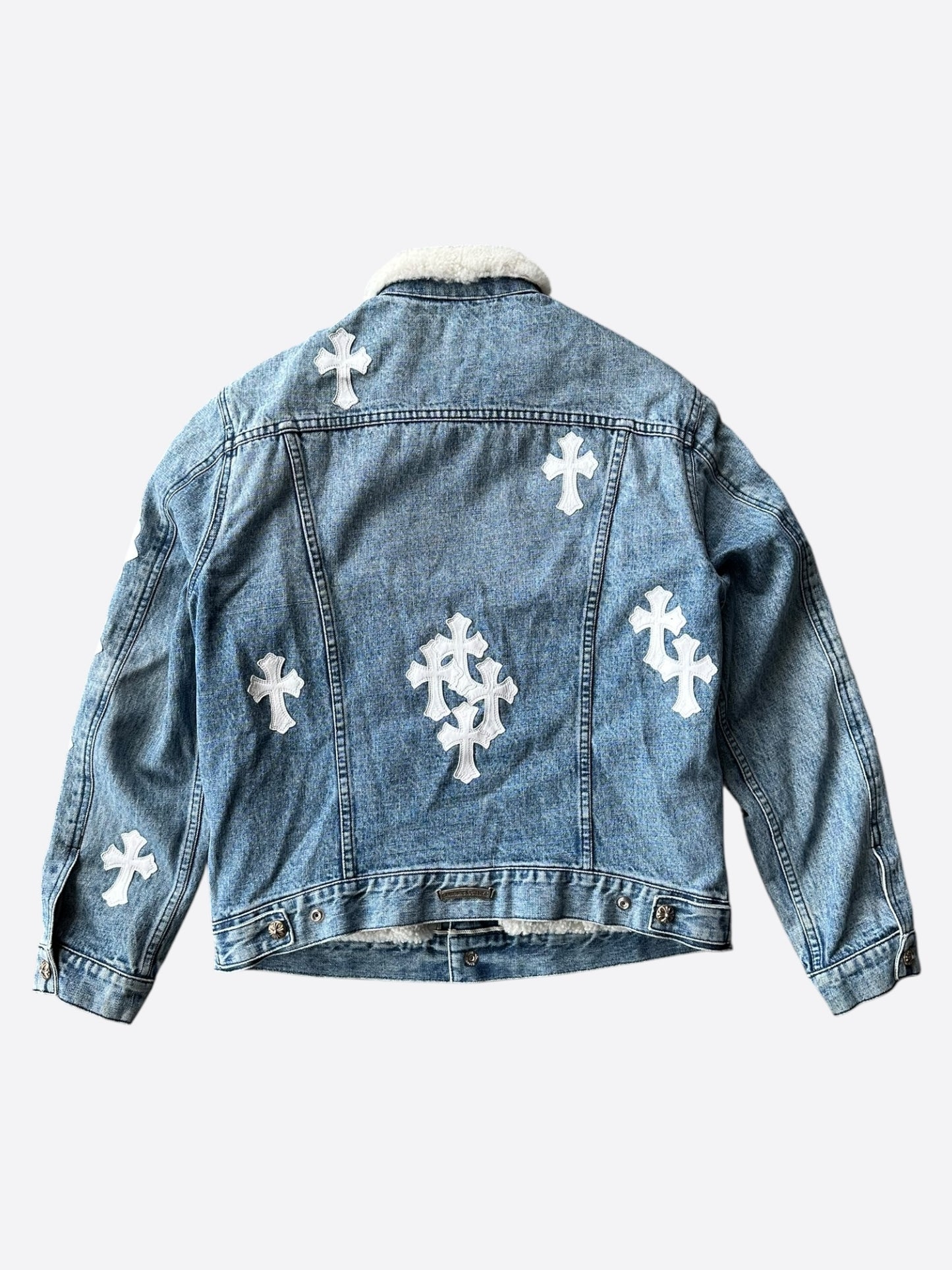 Chrome Hearts Levis Blue & Multicolor Cross Patch Denim Sherpa Jacket