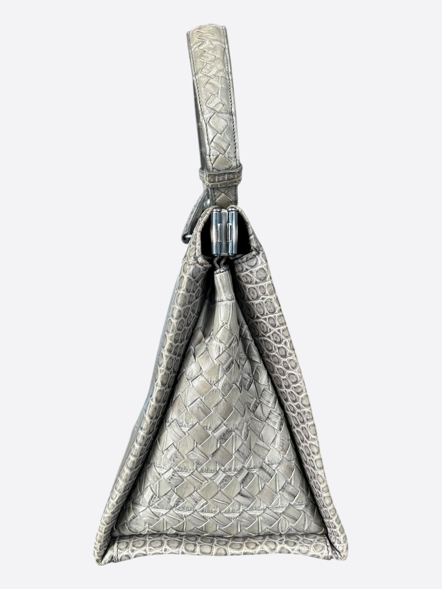 Bottega Veneta Beige Frame Crocodile Top Handle Bag
