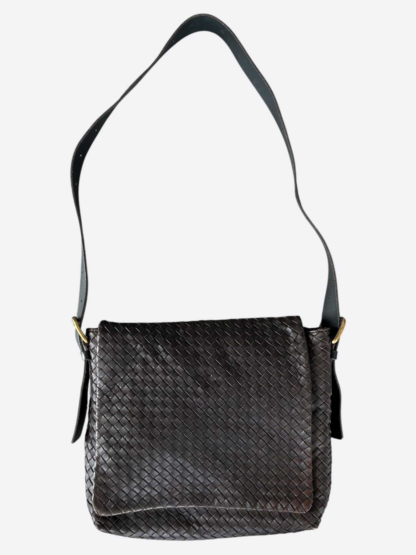 Bottega Veneta Brown Intrecciato Messenger Bag