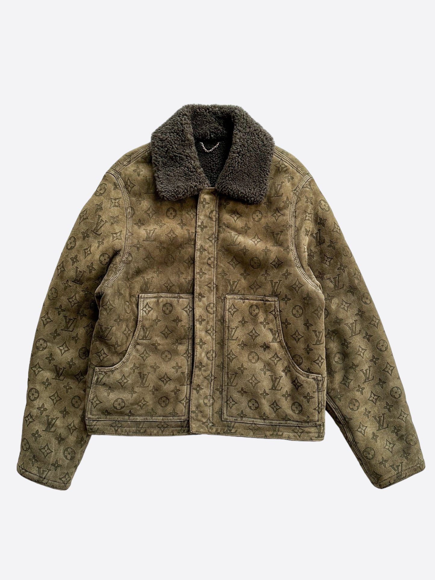 Louis Vuitton Olive Monogram Shearling Jacket