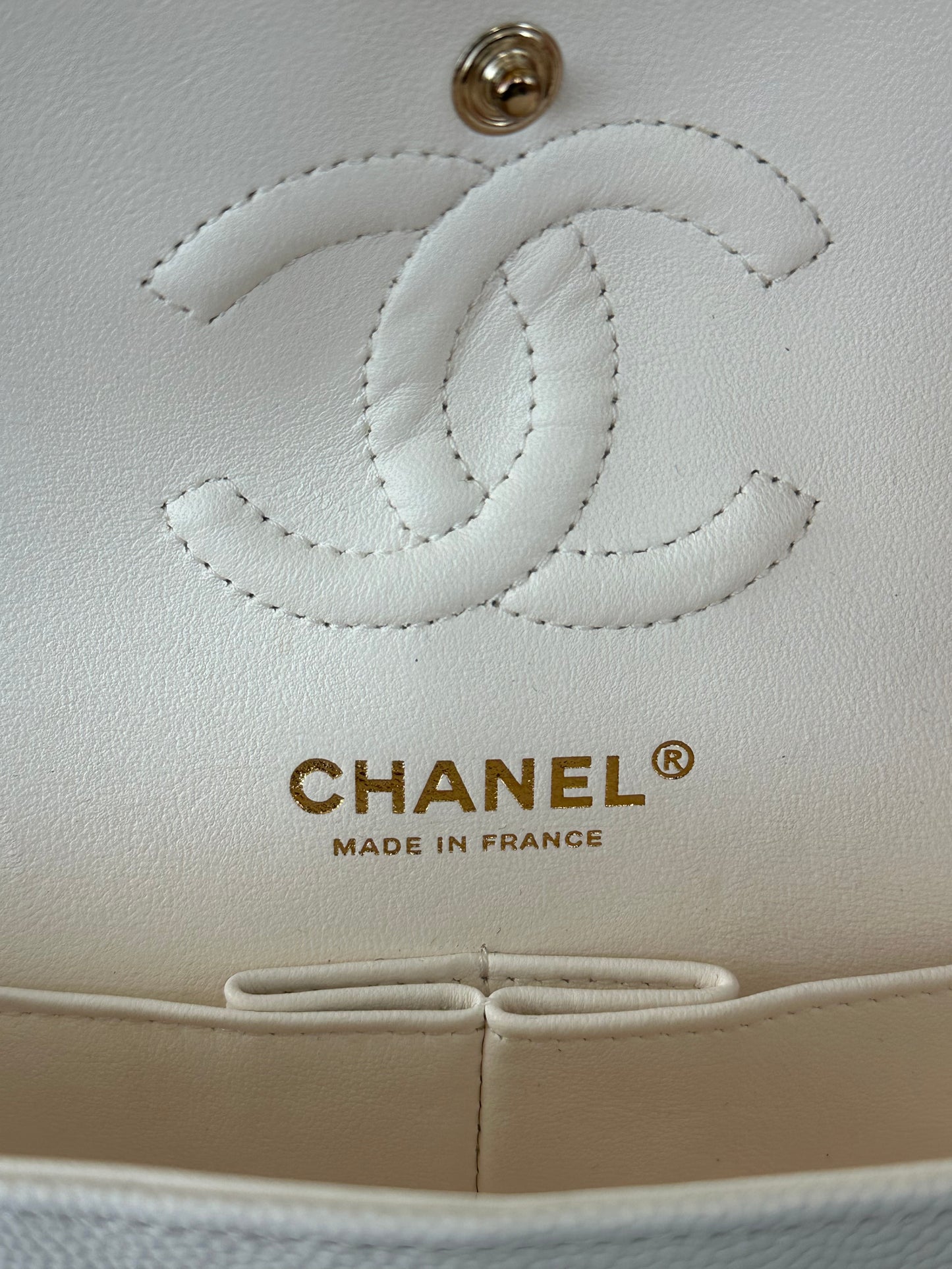 Chanel White Quilted Caviar Small Flap Bag