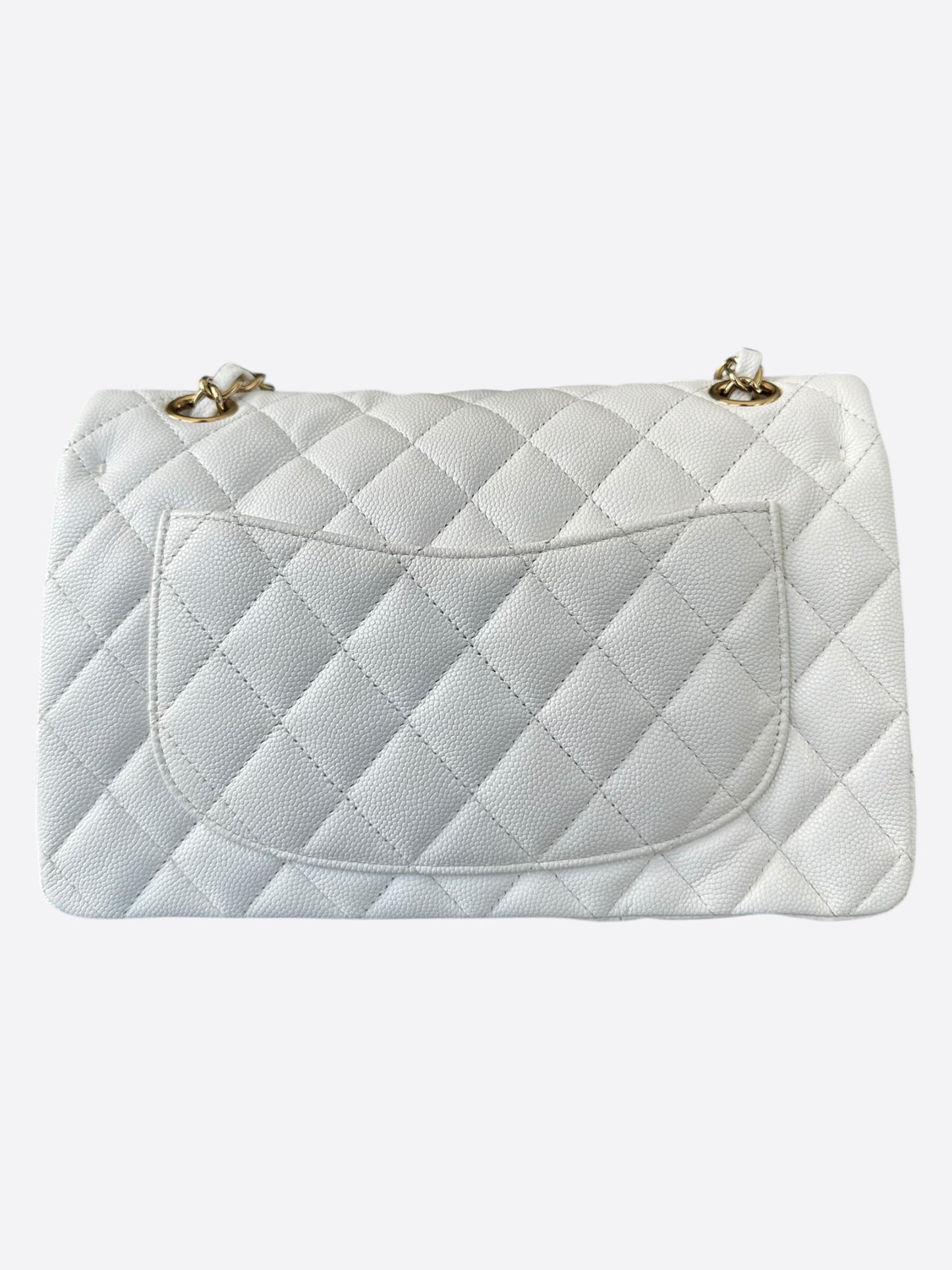Chanel White Quilted Caviar Small Flap Bag