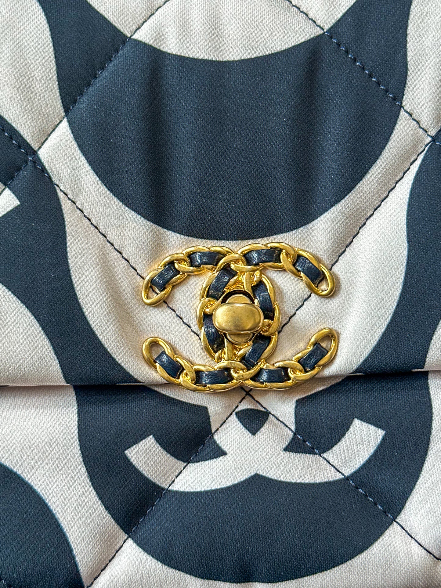 Chanel Black & White CC Fabric Medium Chanel 19 Flap Bag
