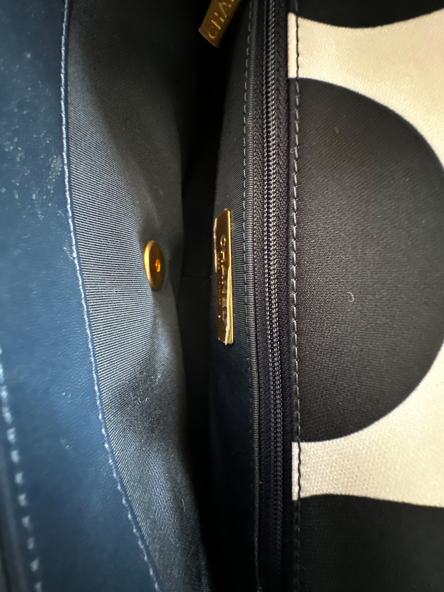 Chanel Black & White CC Fabric Medium Chanel 19 Flap Bag